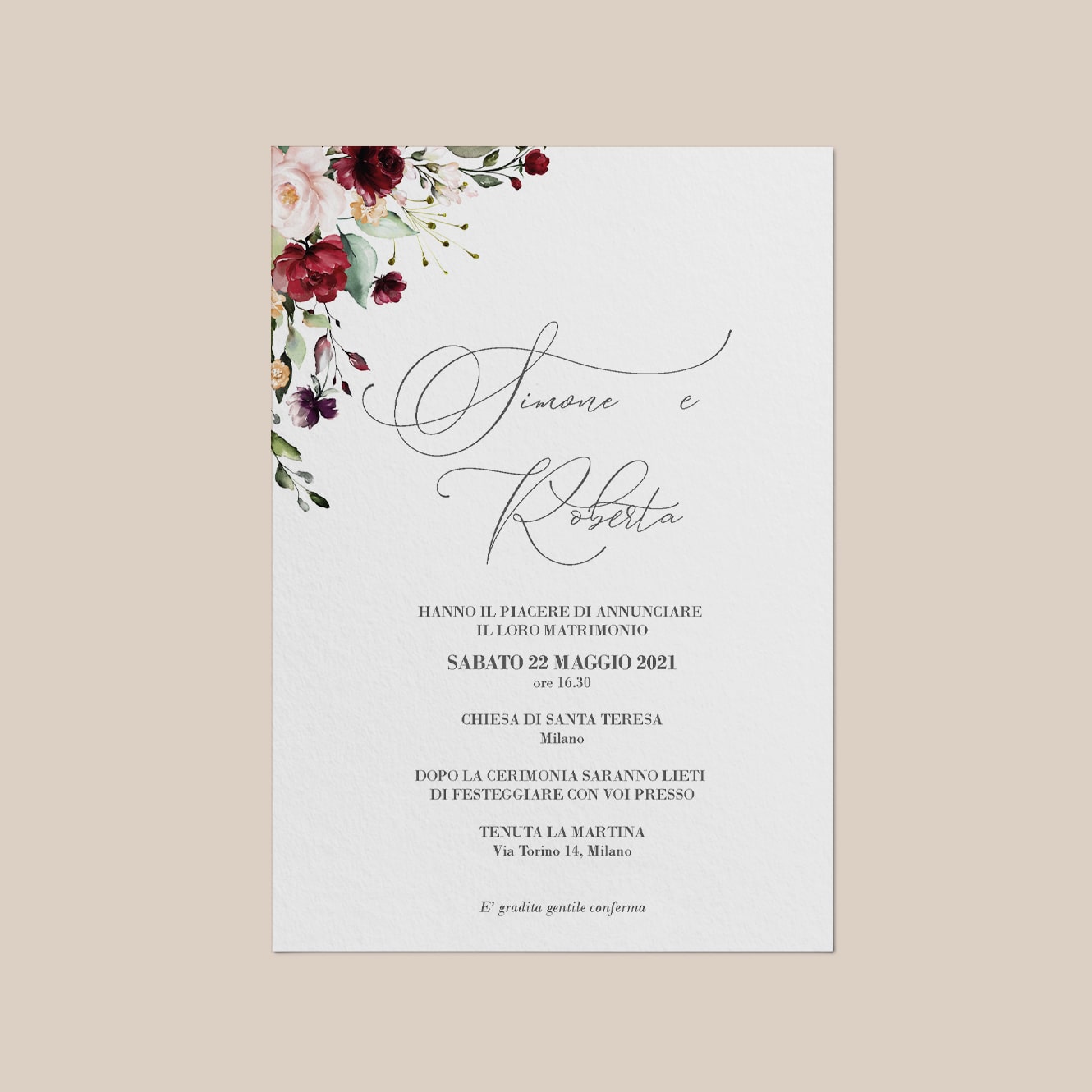Imperia wedding invitation suite, elegant wedding, roses and peonies, unique invitation
