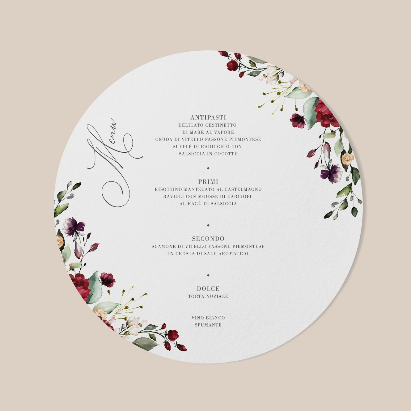 Imperia wedding invitation elegant wedding suite roses and peonies round menu