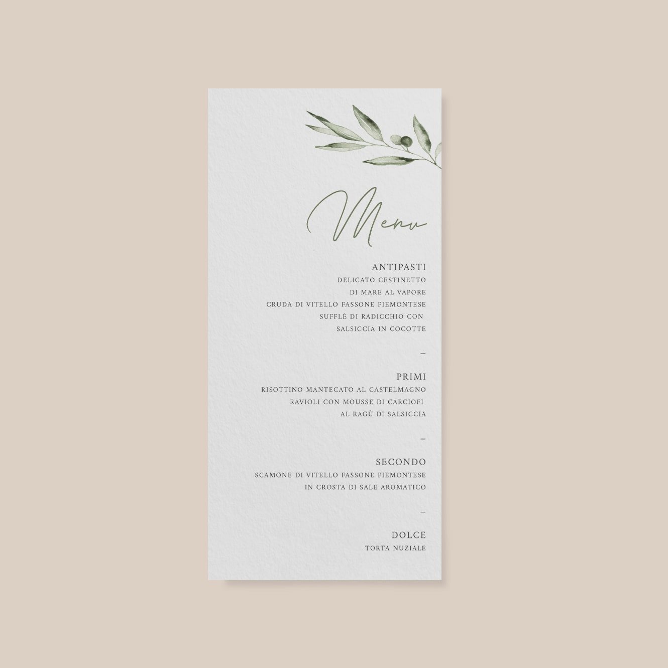 Lucca model wedding invitations elegant olive leaf wedding suite coordinated graphics single place menu